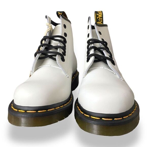 Dr. Martens 101 Yellow Stitch 6 Eyelet White Leather Combat Boots Womens size 7 - Picture 2 of 8